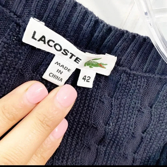 Lacoste Women's Size 10 Blue Front Pockets Long Sleeve Cable Knit Cardigan - Picture 2 of 4